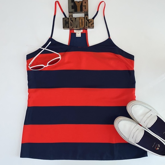 J. CREW Racerback/Spaghetti Strap Wide Navy & Red Stripe Tank - Picture 1 of 8